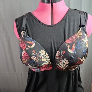 TORRID CURVE Size 40DDD Bra Black Floral Perfect T-Shirt Front Close
